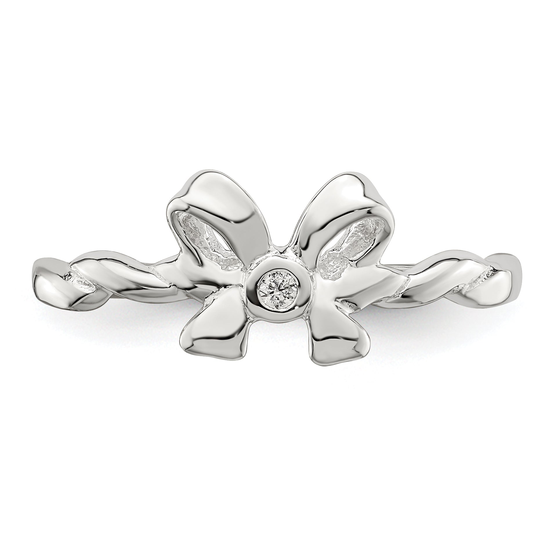 Sterling Silver Cz Bow Ring (Size 8 Only)