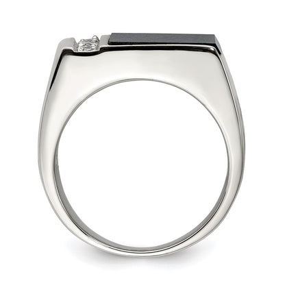 Sterling Silver Rhodium Plated Onyx & Cz Ring