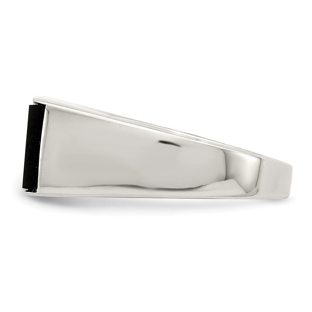 Sterling Silver Rhodium Plated Onyx & Cz Ring