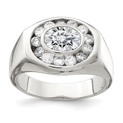 Sterling Silver Rhodium Plated Men'S Cz Ring