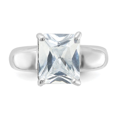 Sterling Silver Emerald Shaped Cz Ring