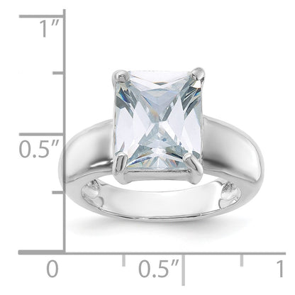 Sterling Silver Emerald Shaped Cz Ring