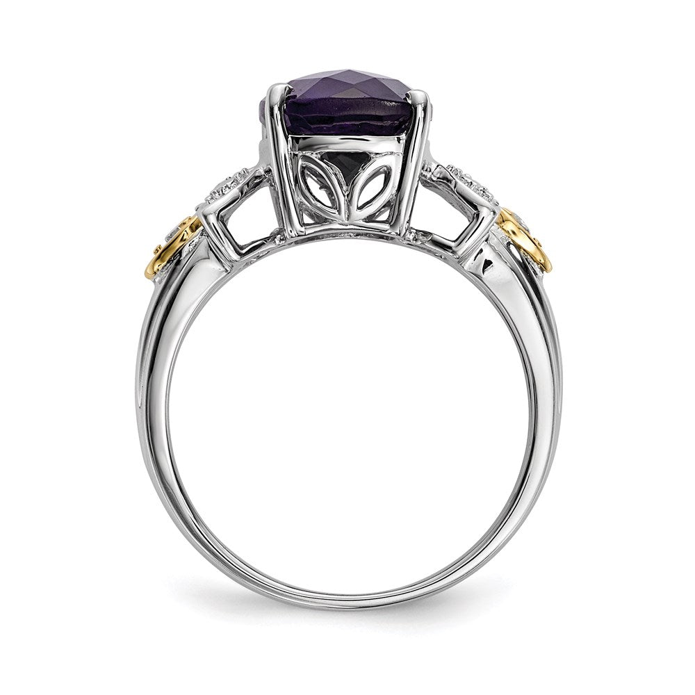 Sterling Silver & 14K Amethyst And Diamond Ring (Size 7 Only)