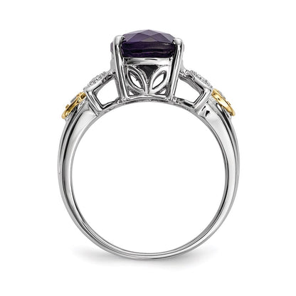 Sterling Silver & 14K Amethyst And Diamond Ring (Size 7 Only)