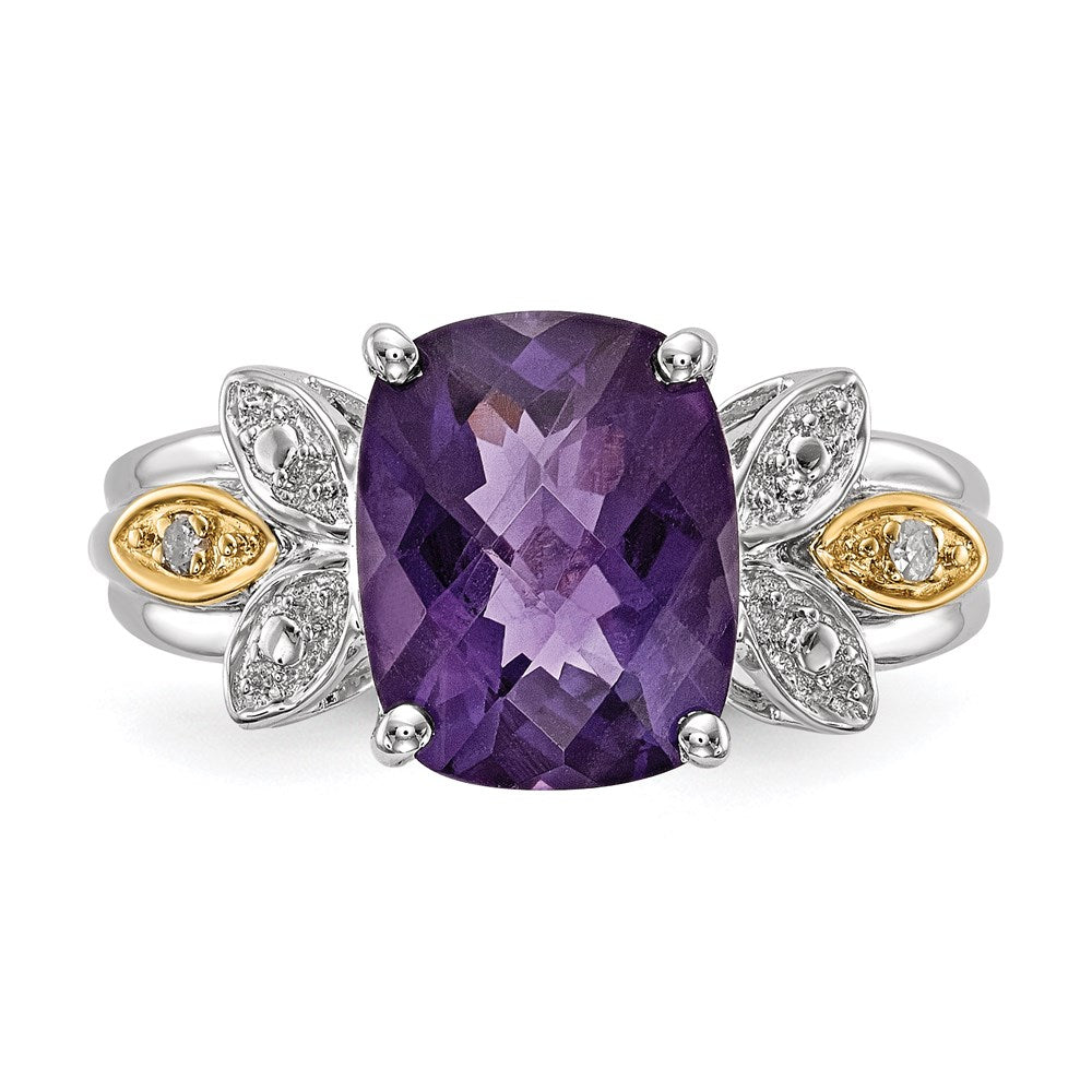 Sterling Silver & 14K Amethyst And Diamond Ring (Size 7 Only)