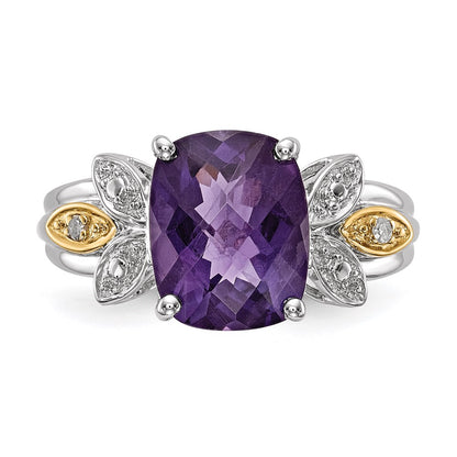 Sterling Silver & 14K Amethyst And Diamond Ring (Size 7 Only)