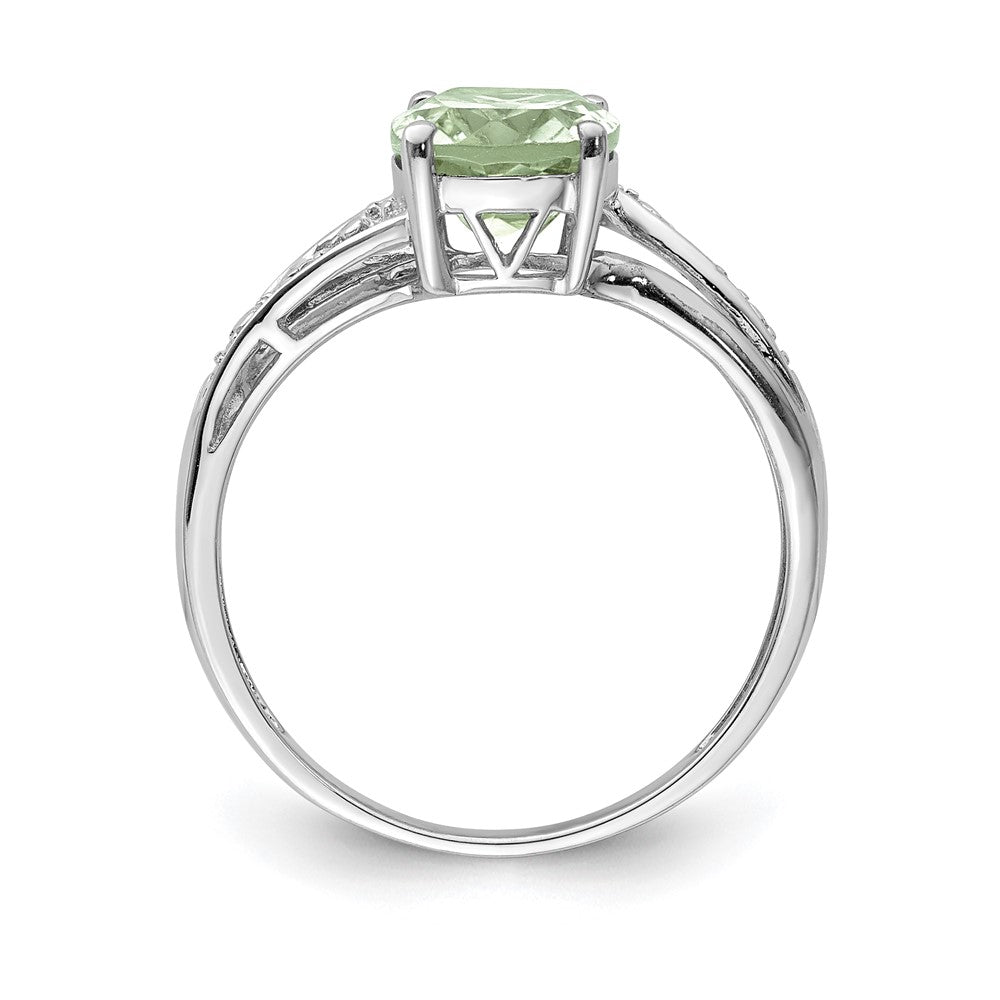 Sterling Silver Brilliant Gemstones With 14K Accent Rhodium Plated Green Quartz And Diamond Ring