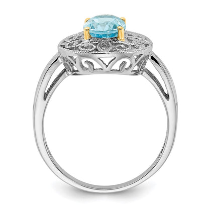 Sterling Silver & 14K Accent Sky Blue Topaz Diamond Oval Ring (Size 8 Only)