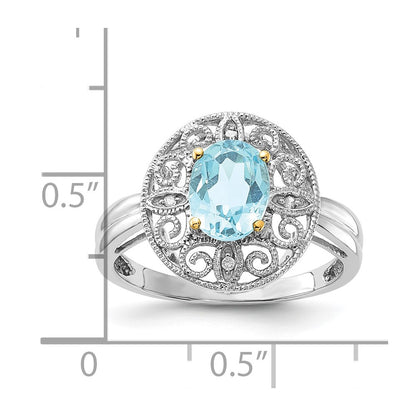 Sterling Silver & 14K Accent Sky Blue Topaz Diamond Oval Ring (Size 8 Only)