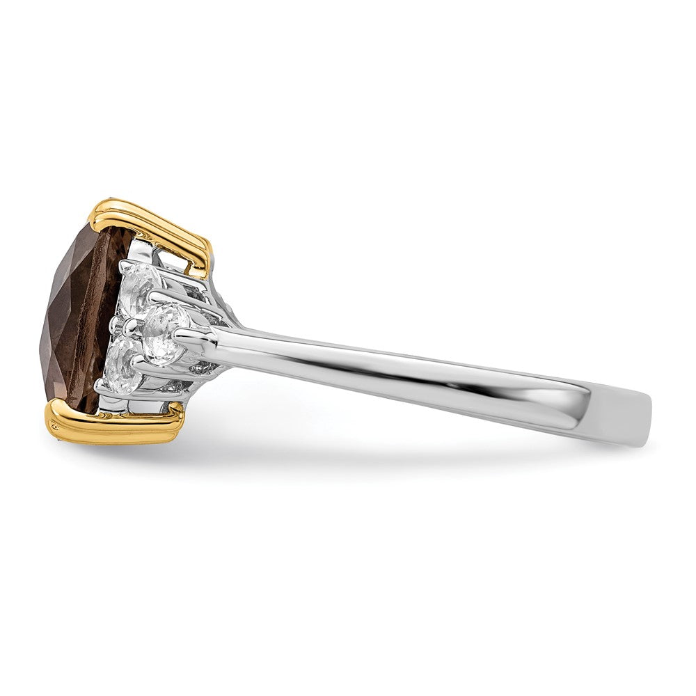 Silver/14K Two Tone Brilliant Gemstones Sterling Silver With 14K Accent Rhodium Plated Smoky Quartz And White Topaz Ring