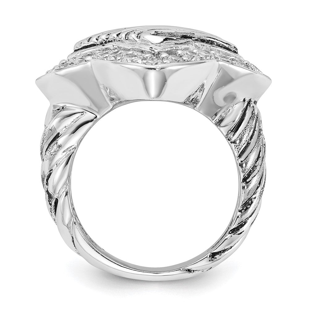 Sterling Silver Polished & Antiqued Cz Ring