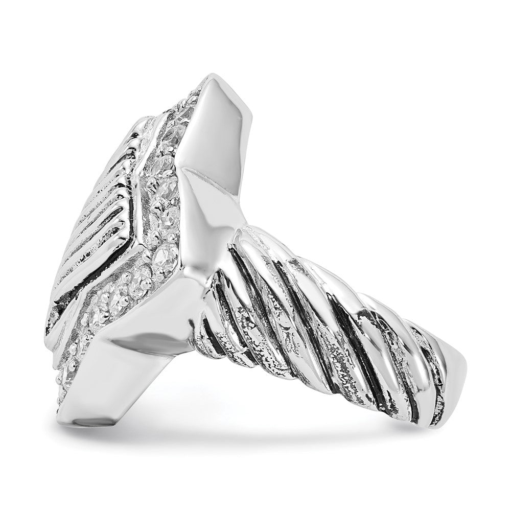 Sterling Silver Polished & Antiqued Cz Ring