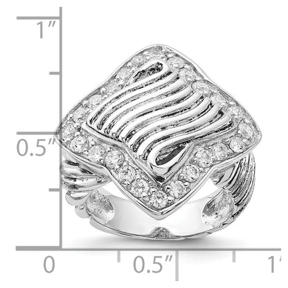 Sterling Silver Polished & Antiqued Cz Ring