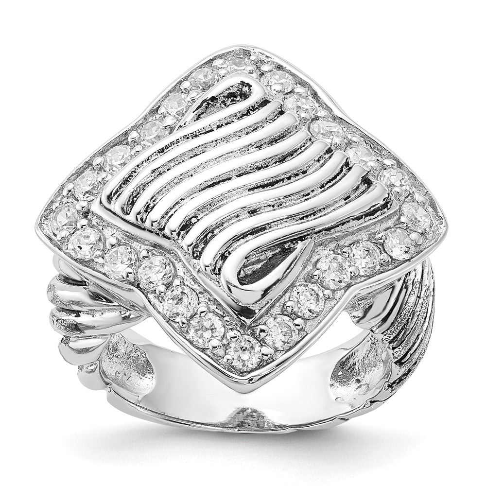 Sterling Silver Polished & Antiqued Cz Ring