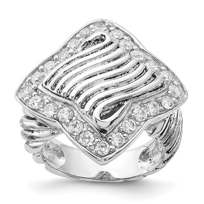 Sterling Silver Polished & Antiqued Cz Ring