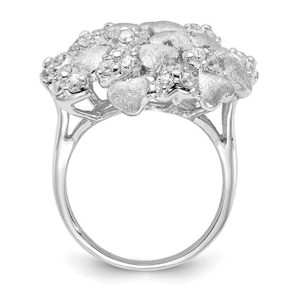 Sterling Silver Satin & Cz Hearts Ring