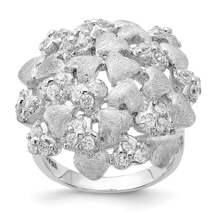 Sterling Silver Satin & Cz Hearts Ring