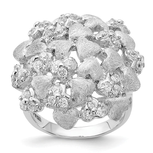 Sterling Silver Satin & Cz Hearts Ring