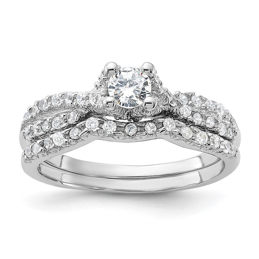 Sterling Silver Rhodium Plated 2 Piece Cz Wedding Set Ring (Size 6 Only)
