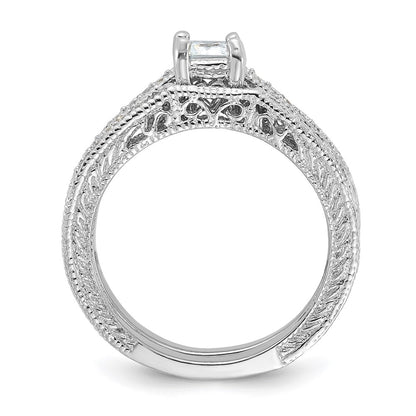 Sterling Silver Rhodium Plated 2 Piece Cz Wedding Set Ring (Size 6 Only)