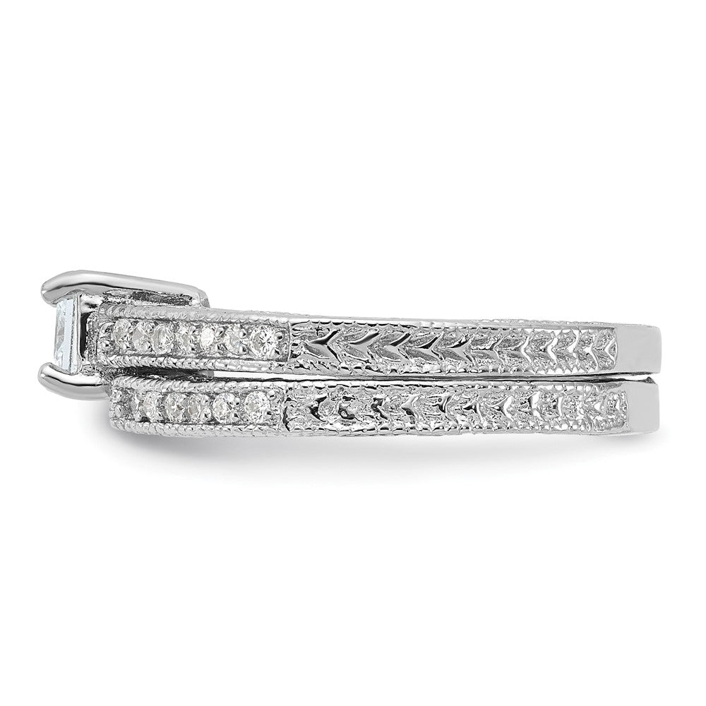 Sterling Silver Rhodium Plated 2 Piece Cz Wedding Set Ring (Size 6 Only)