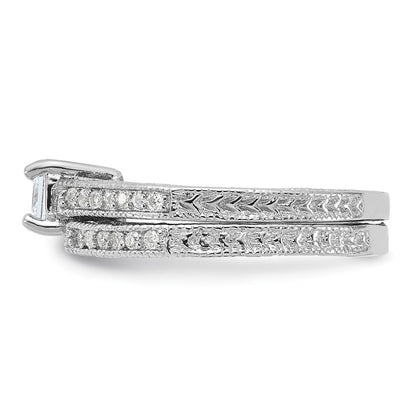 Sterling Silver Rhodium Plated 2 Piece Cz Wedding Set Ring (Size 6 Only)