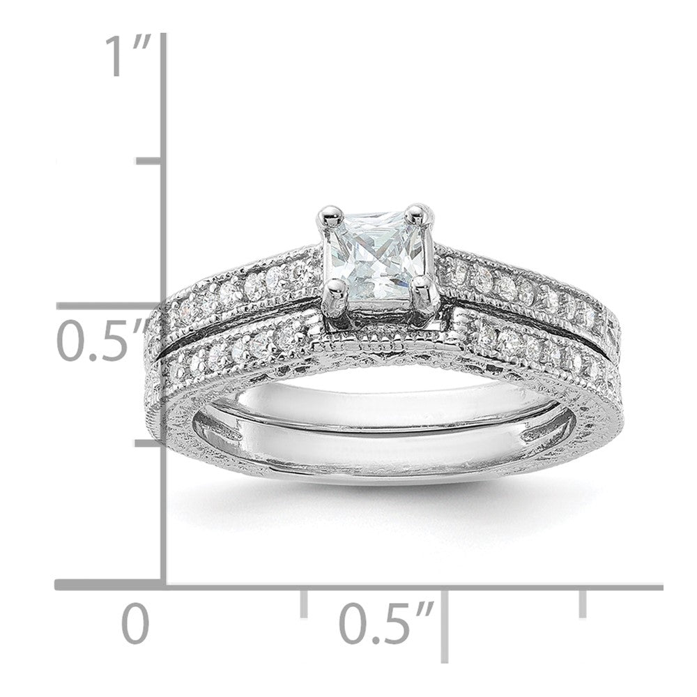Sterling Silver Rhodium Plated 2 Piece Cz Wedding Set Ring (Size 6 Only)