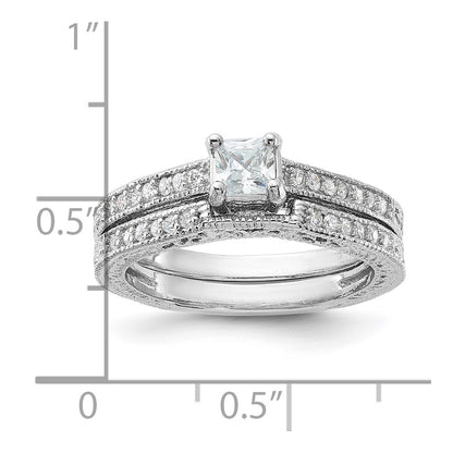 Sterling Silver Rhodium Plated 2 Piece Cz Wedding Set Ring (Size 6 Only)