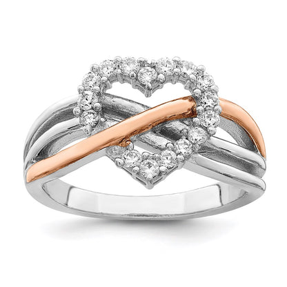Sterling Silver And Vermeil Polished Cz Heart Ring