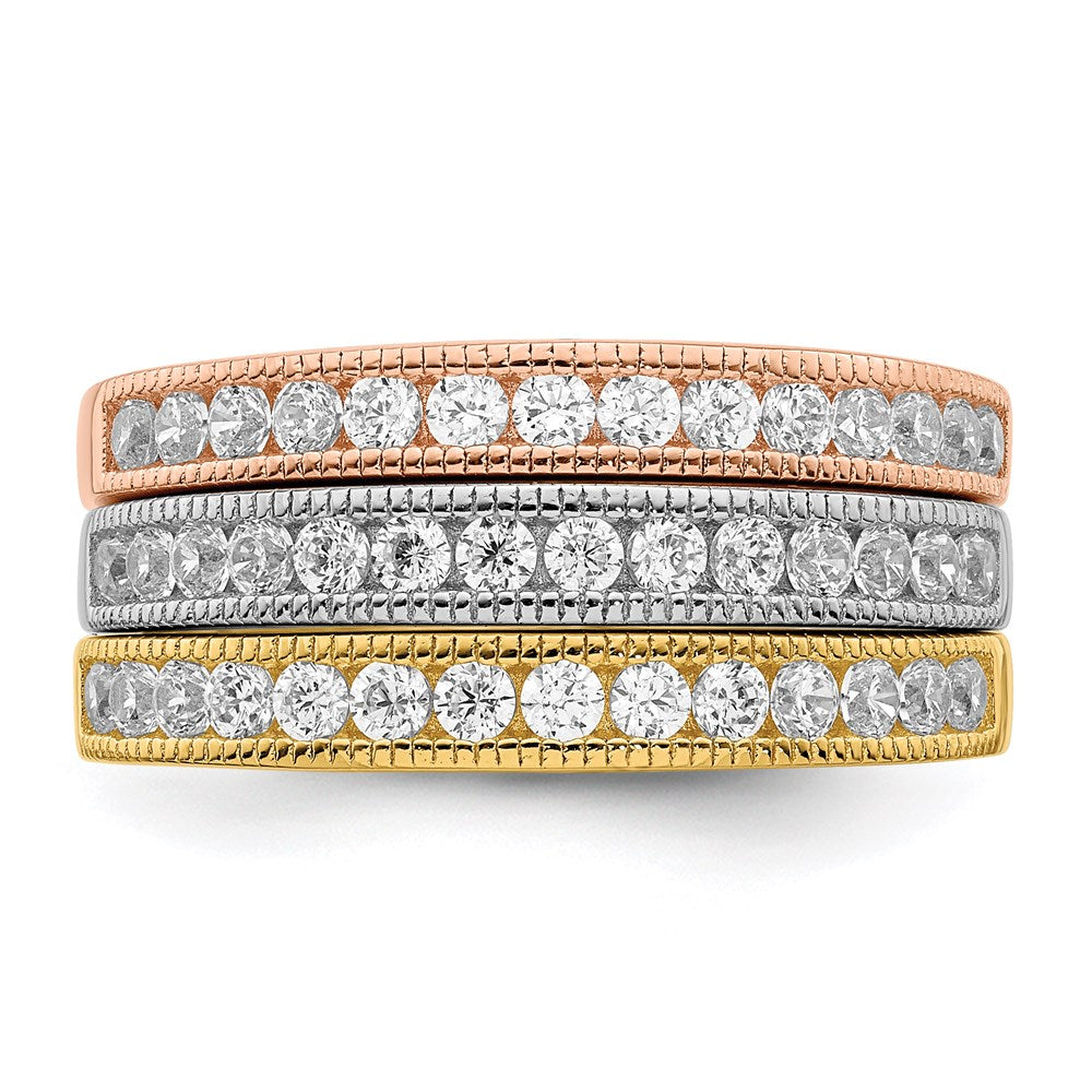 Sterling Silver Vermeil Polished Trio Cz Rings