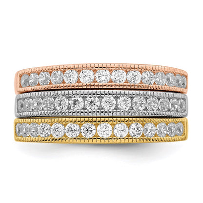 Sterling Silver Vermeil Polished Trio Cz Rings
