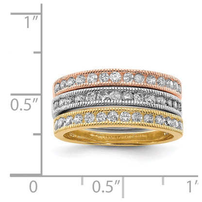 Sterling Silver Vermeil Polished Trio Cz Rings