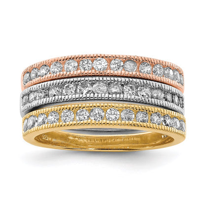 Sterling Silver Vermeil Polished Trio Cz Rings