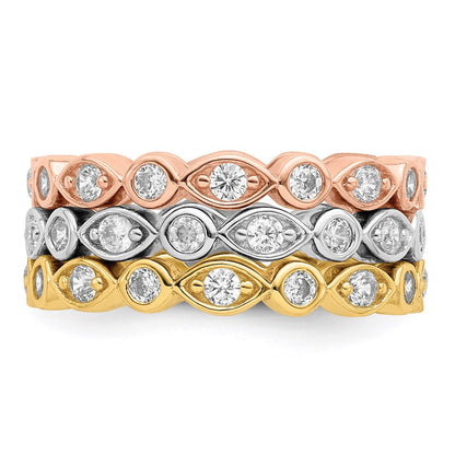 Sterling Silver Vermeil Trio Cz Rings