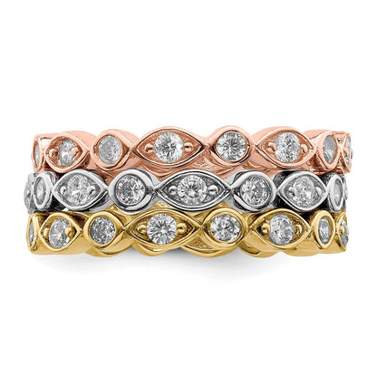 Sterling Silver Vermeil Trio Cz Rings