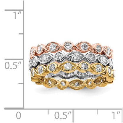 Sterling Silver Vermeil Trio Cz Rings
