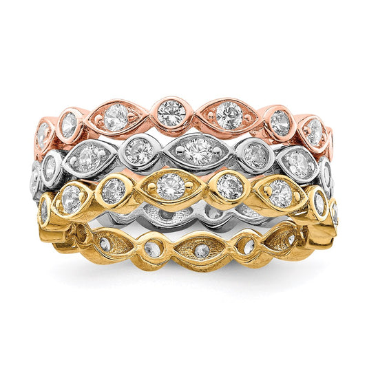 Sterling Silver Vermeil Trio Cz Rings