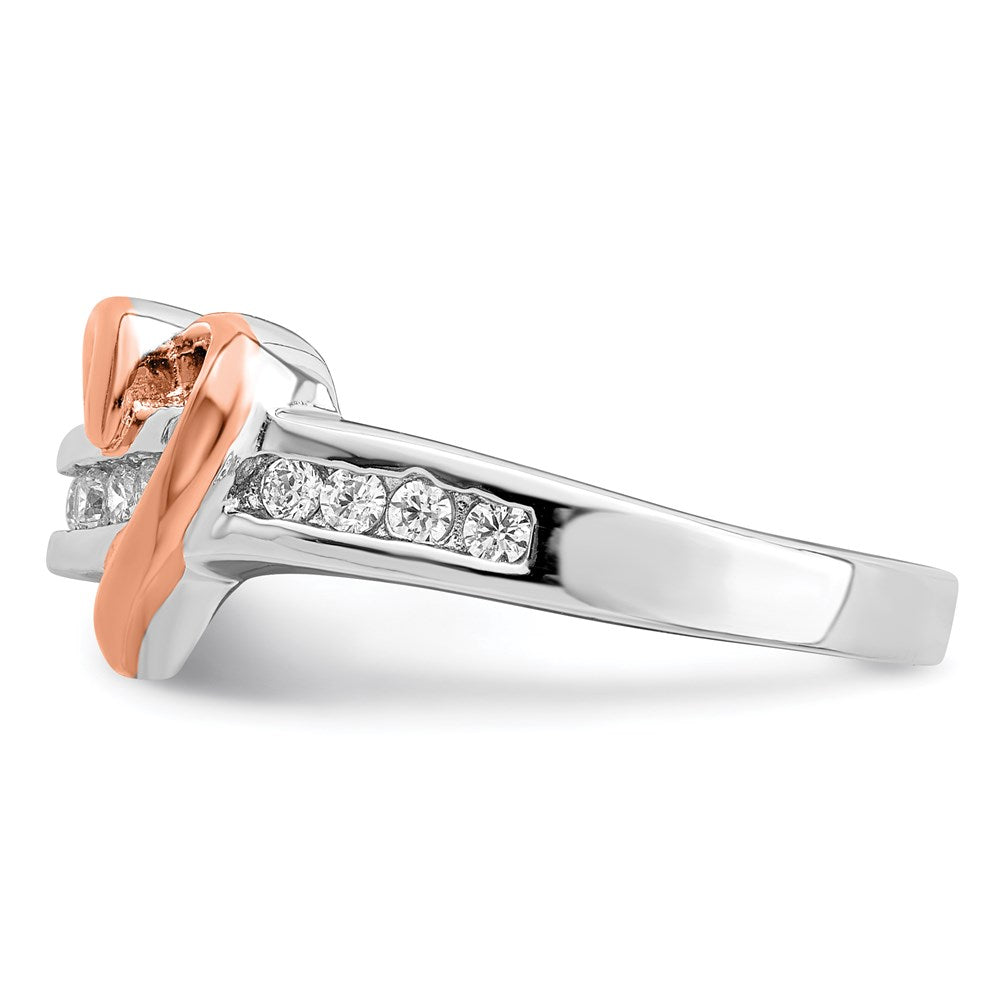 Sterling Silver Rhodium Plated Vermeil Polished Heart Cz Ring