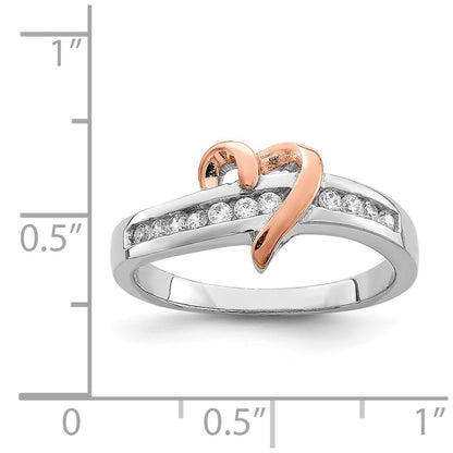 Sterling Silver Rhodium Plated Vermeil Polished Heart Cz Ring