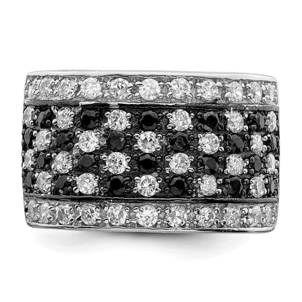 Sterling Silver Rhodium Black & White Cz Checkerboard Ring