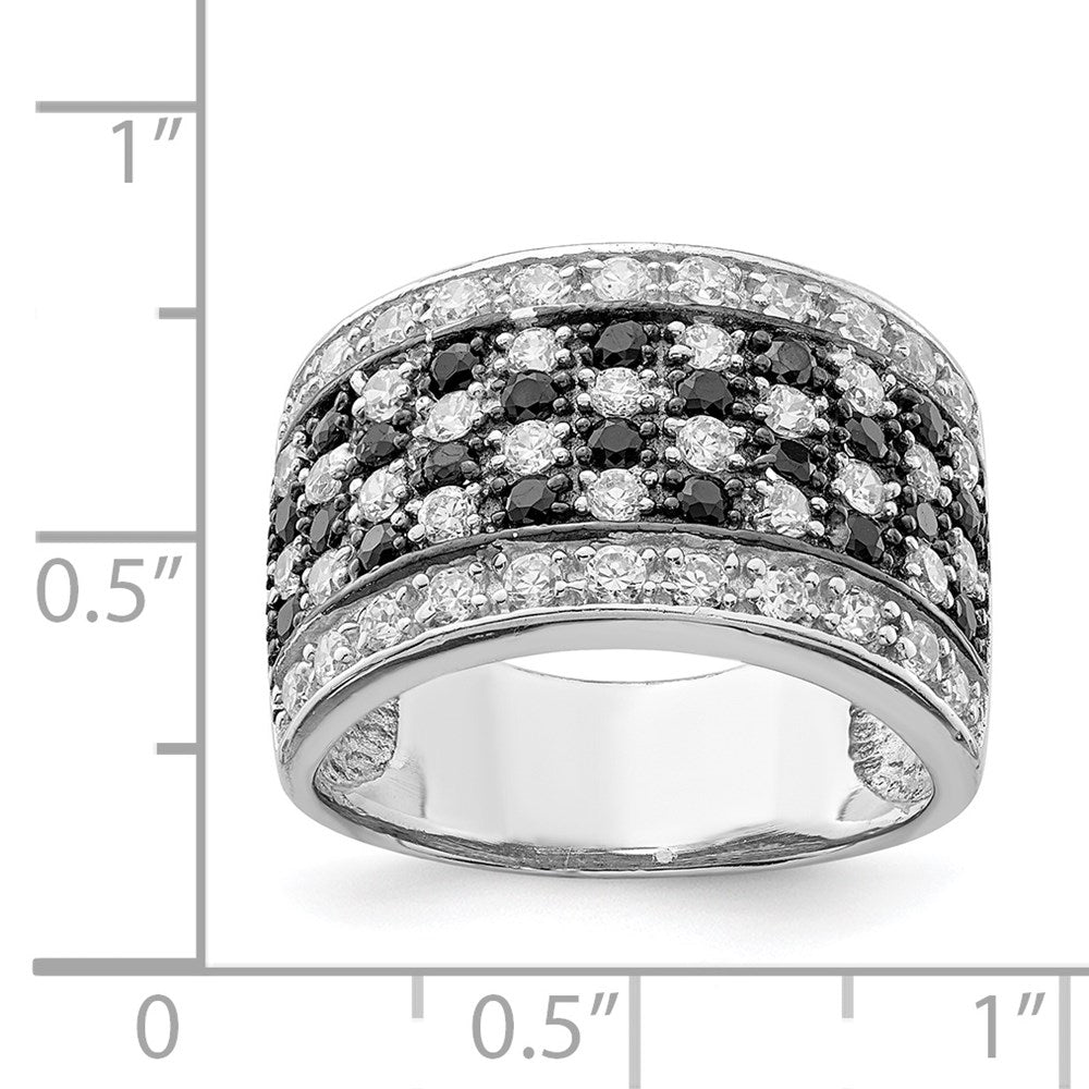 Sterling Silver Rhodium Black & White Cz Checkerboard Ring