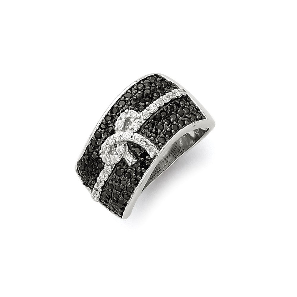 Sterling Silver Rhodium Black And White Cz Bow Ring