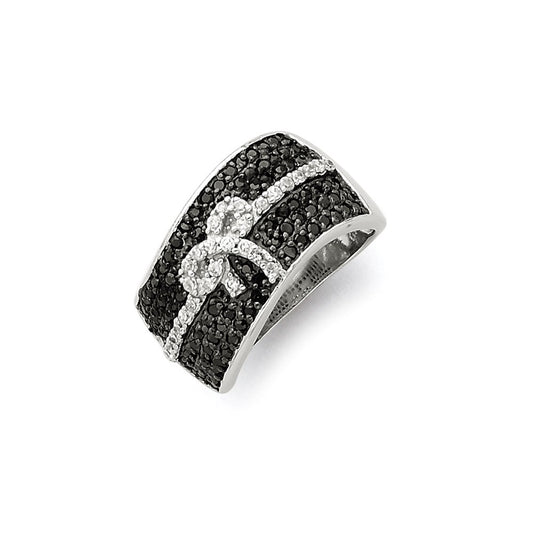 Sterling Silver Rhodium Black And White Cz Bow Ring
