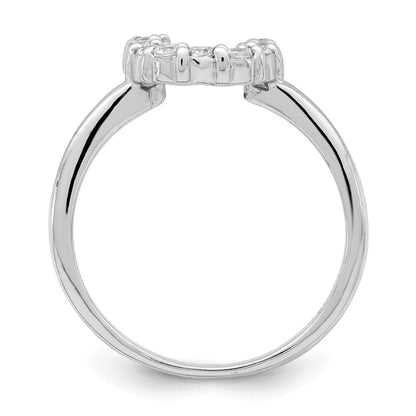 Sterling Silver Rhodium Plated Polished U Shaped Clear Cz Ring