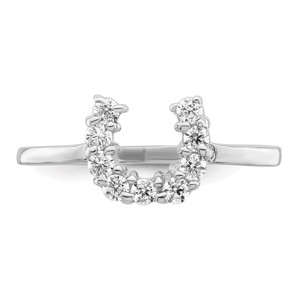 Sterling Silver Rhodium Plated Polished U Shaped Clear Cz Ring