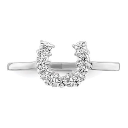 Sterling Silver Rhodium Plated Polished U Shaped Clear Cz Ring