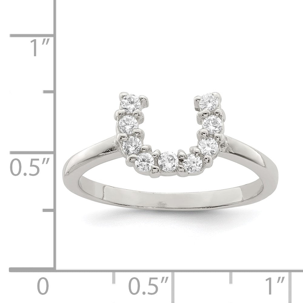 Sterling Silver Rhodium Plated Polished U Shaped Clear Cz Ring