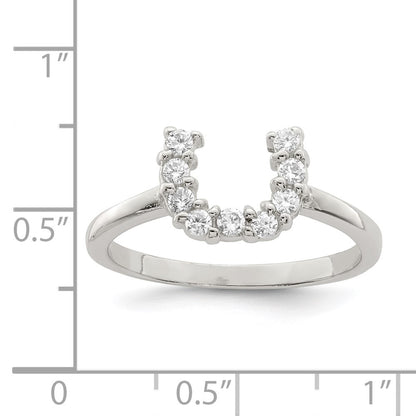 Sterling Silver Rhodium Plated Polished U Shaped Clear Cz Ring
