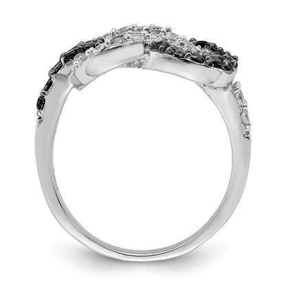 Sterling Silver Rhodium Black And Clear Cz Love Knot Ring