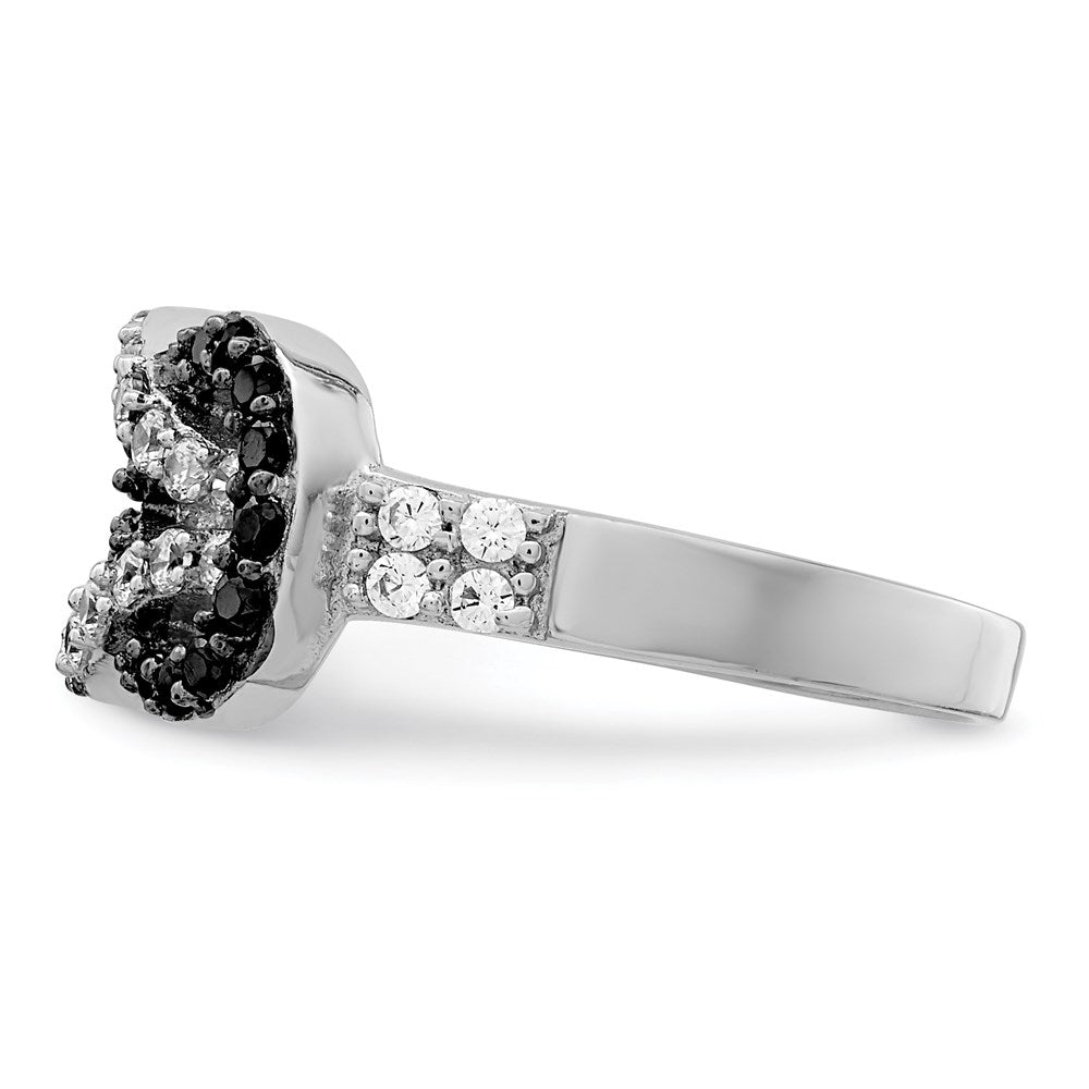 Sterling Silver Rhodium Black And Clear Cz Love Knot Ring